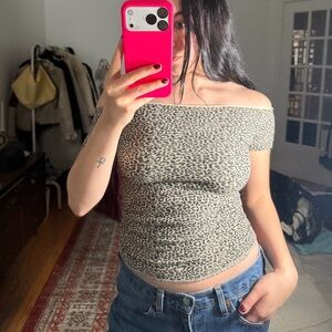 Nikibiki Leopard Print Off-Shoulder Crop Top